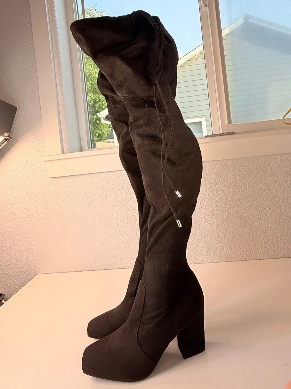 Unisa Black Over The Knee Stretch Boots Block Heel Size 10 Black Boots